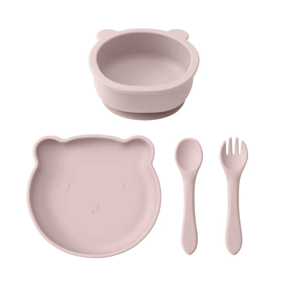 Silicone Baby Feeding Set – 4-Piece Suction Plate, Bowl, Spoon & Fork | BPA-Free | Bear Design